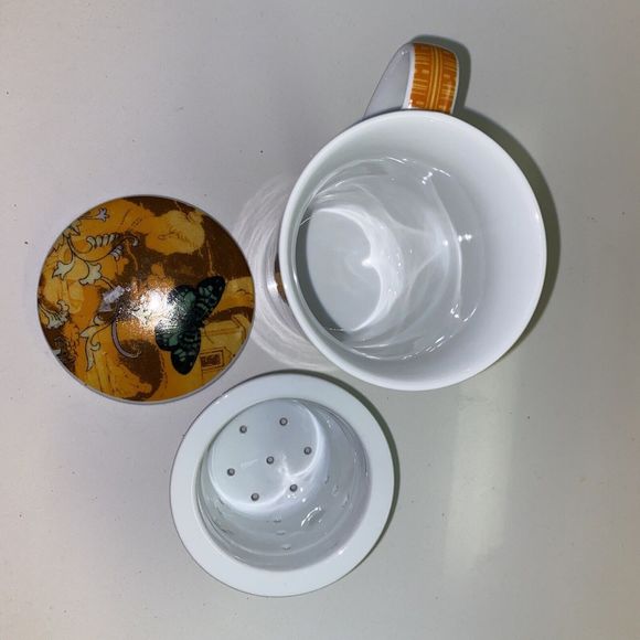 Globe Tea Co. Single Tea Cup Mug W/ Infuser & Lid 10 Oz Porcelain Paula Scaletta - Picture 4 of 11
